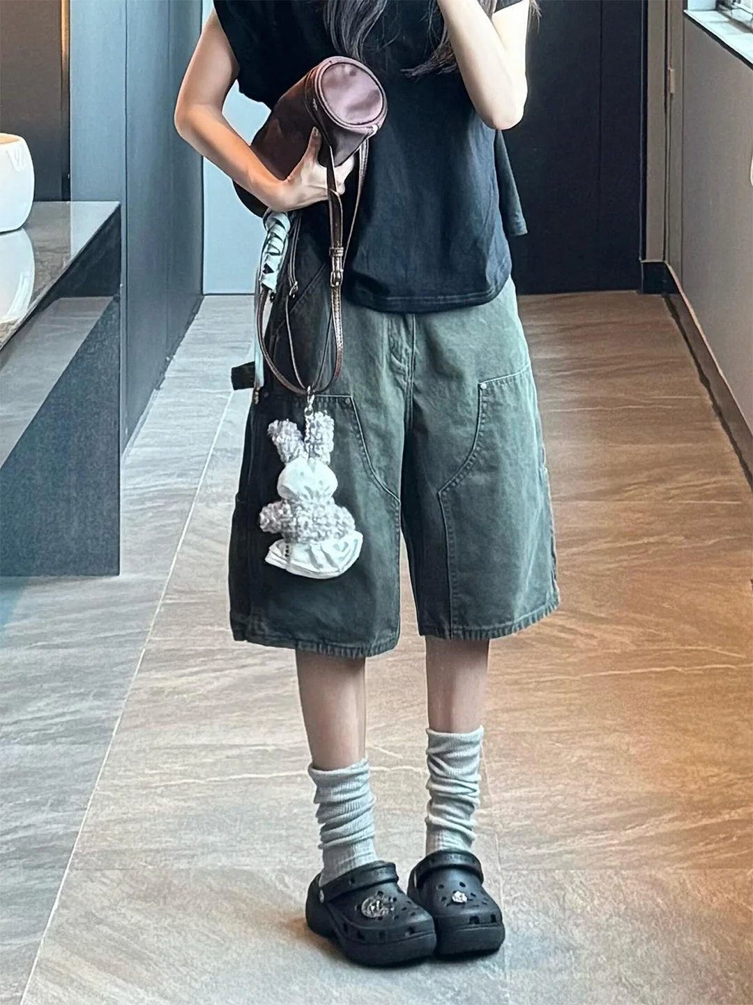 

Loose Wide Leg Jeans Women's Loose Fit Straight Cut Cargo Pocket Denim Pants Summer New Style American Military Green Workwear