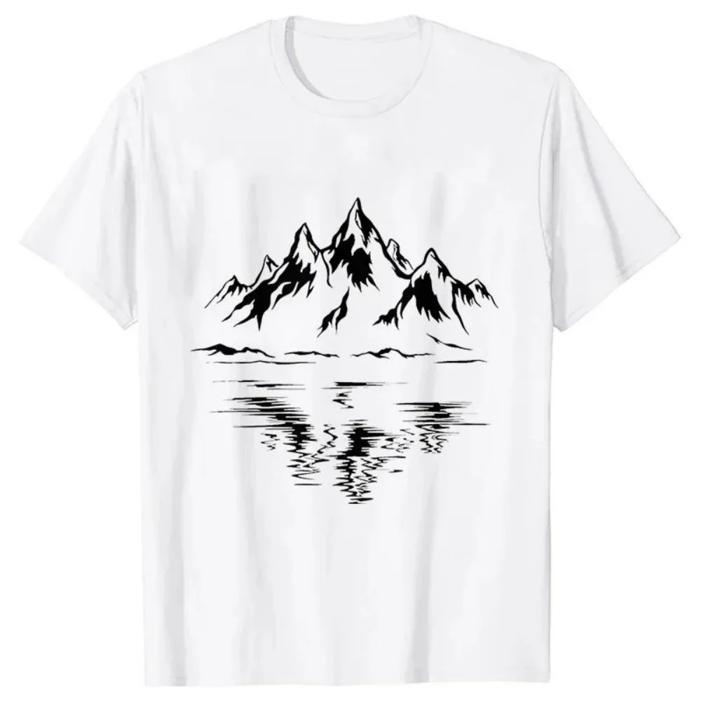 Mountain Print Men's Breathable Round Neck T-shirt with Landscape Printed Pattern Outdoor Lover Casual Top