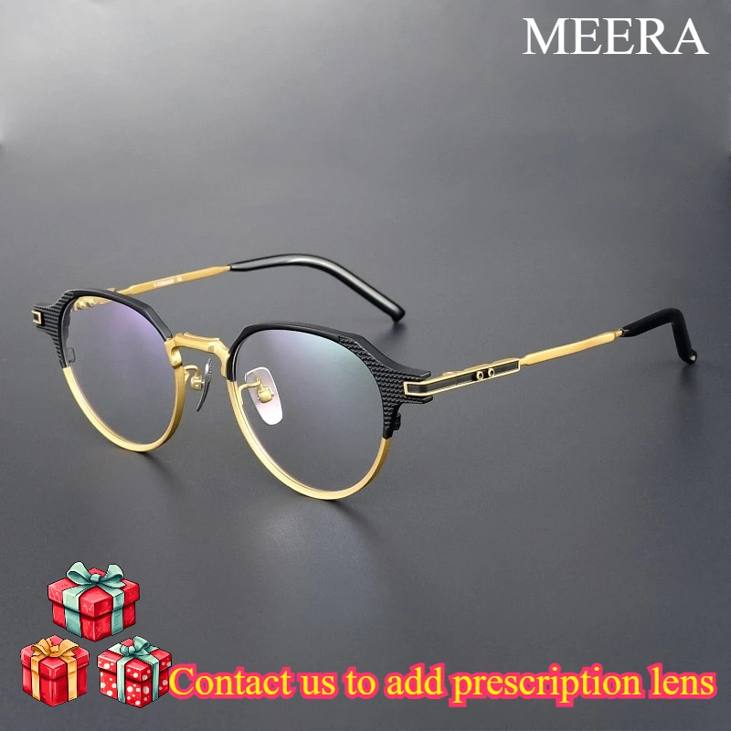 

Designer Silver Titanium&Acetate Round Optical Eyeglasses Frames Textured Detail Fashion Eyewear for Daily Office Casual Wear