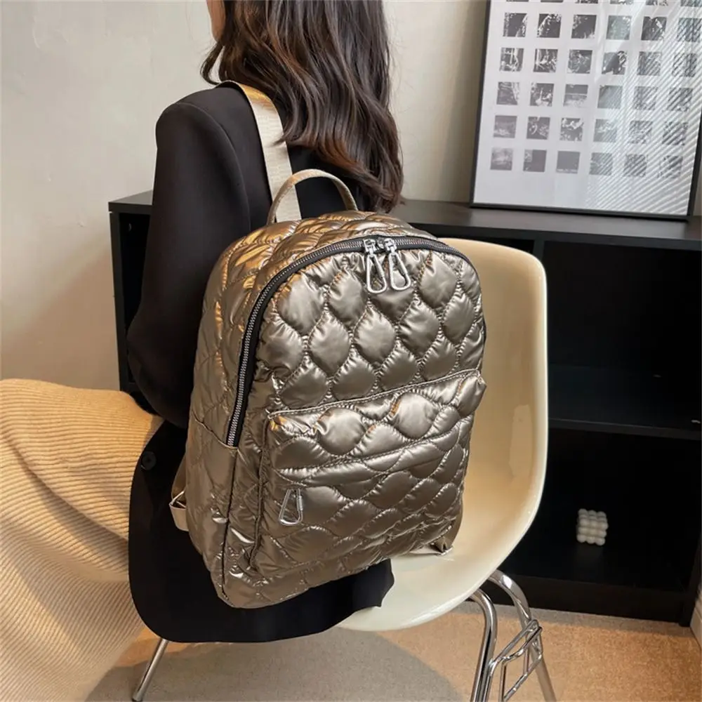 Casual Solid Color Large Capacity Backpack Down Cotton Padded Large Capacity Knapsack Lightweight Quilted Totes for Women Girls