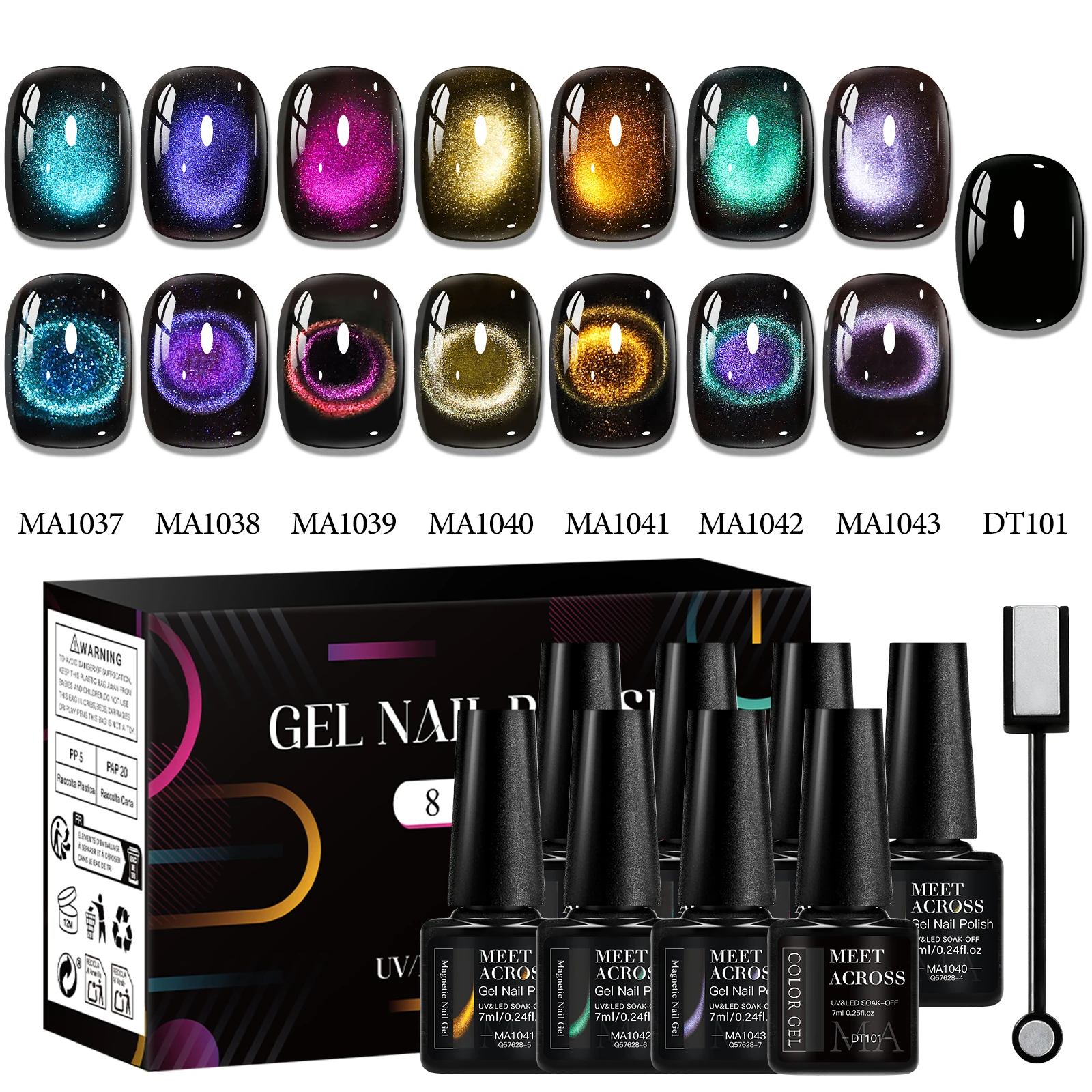 

9pcs Cat Magnetic Gel & Black Gel Nail Polish Set With Magnetic Rod Semi Permanent Soak Off UV LED Gel Varnish DIY Nails Art