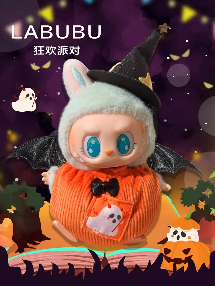 Spot 38cm Labubu Doll Detective Set Purple Cloak Set Labubu Original Halloween Party 17cm Pumpkin Pants Bag Clothing Only