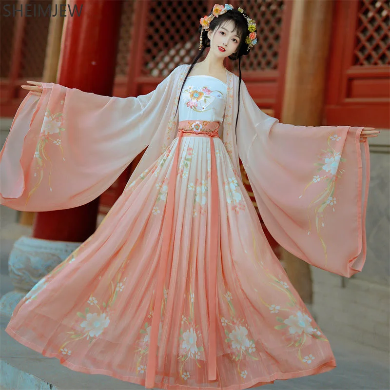Traditional Women's Song Dynasty Embroidery Gradient Hanfu Dress Ancient Chinese Style Stage Costume Dance Hanfu Princess Dress