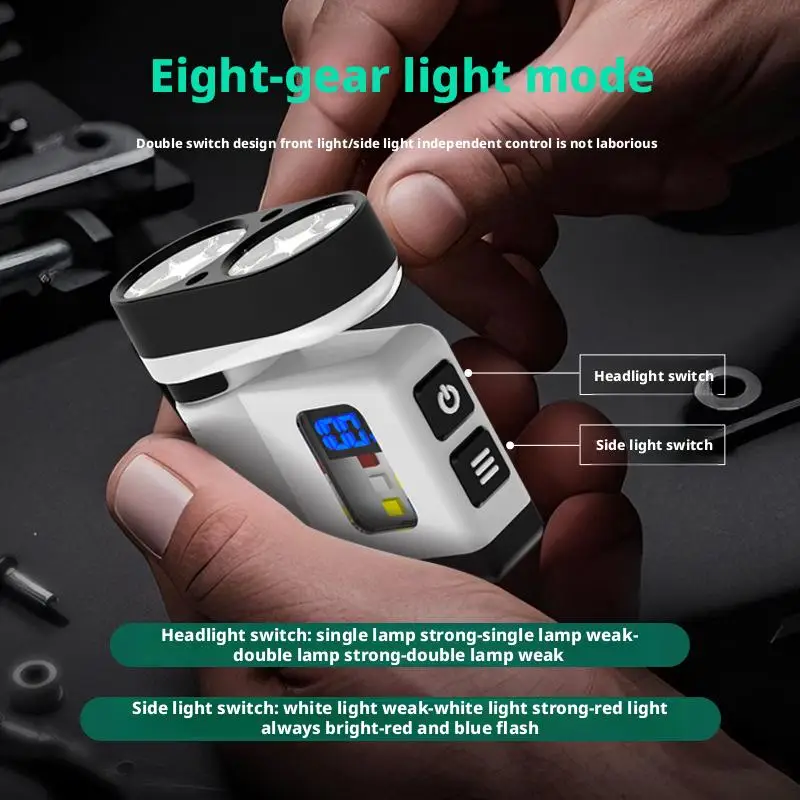 F2 10LED مصباح يدوي صغير مع شحن USB شاشة رقمية تحذير أحمر/أزرق ضوء عمل مغناطيسي محمول للضوء LED الخارجي #6