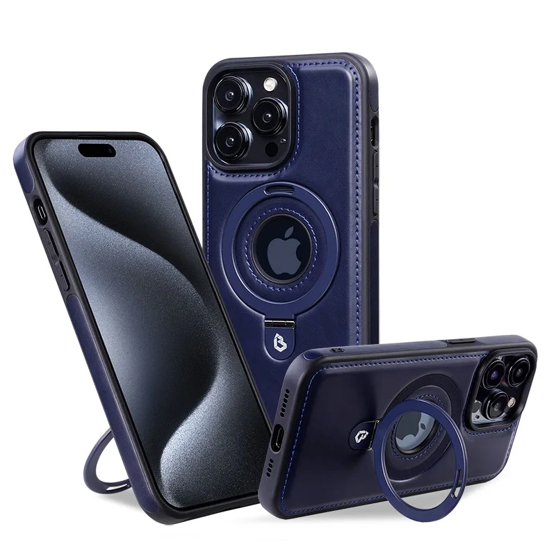Роскошный чехол для телефона из искусственной кожи с магнитной подставкой и кольцом для iPhone 12, 13, 14, 15, 16 Pro Max Magsafe с полым логотипом и беспроводной зарядкой
