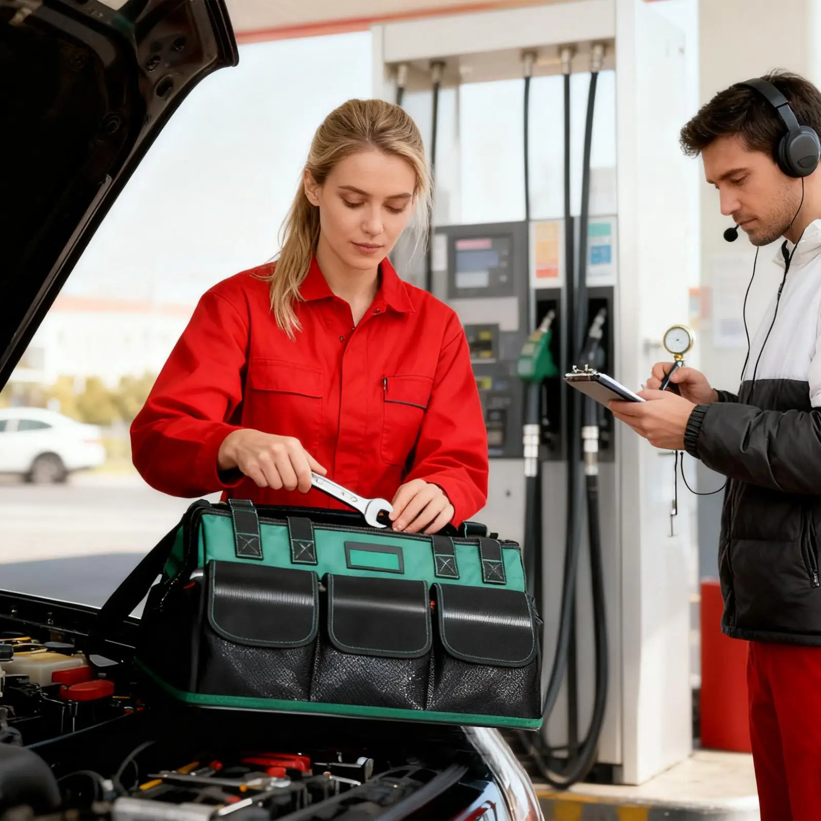 Bolsas de herramientas para hombre, organizador Oxford de boca ancha con correa para el hombro, bolsas de herramientas resistentes de gran capacidad para electricista