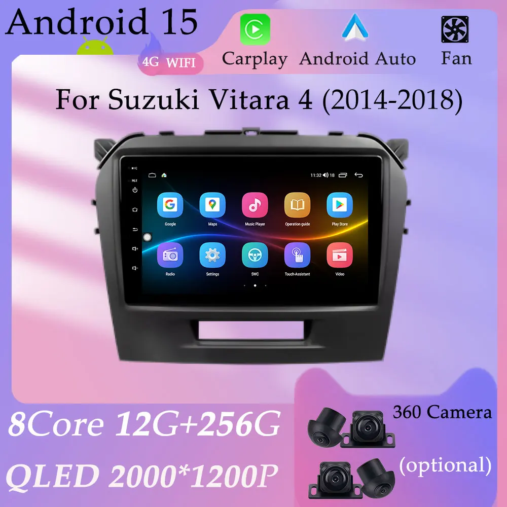 Wireless Carplay Car Radio Video Audio Multimedia Player for Suzuki Vitara 4 2014-  2018 Split Screen GPS Navigation DSP Stereo