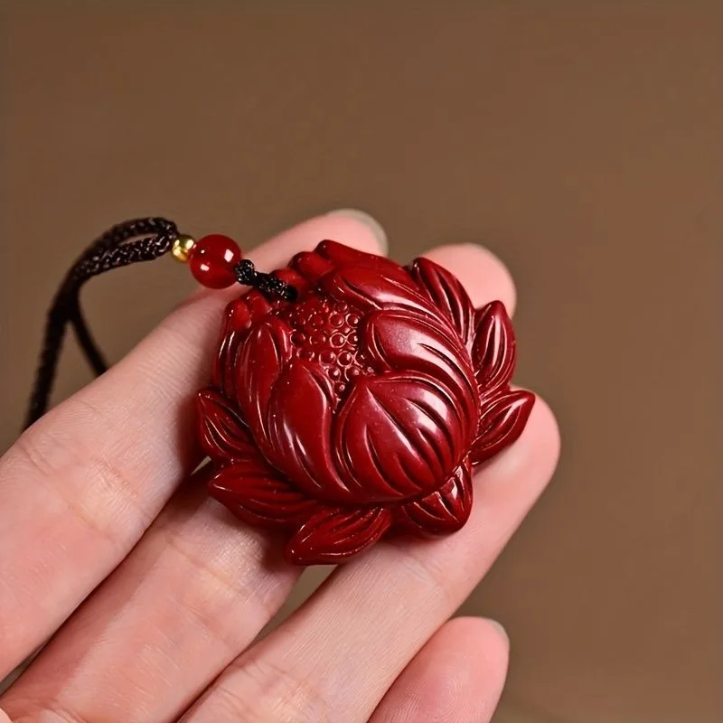 Cinnabar Lotus Pendant, Exquisite, Fashionable and Versatile Ethnic Style Pendant