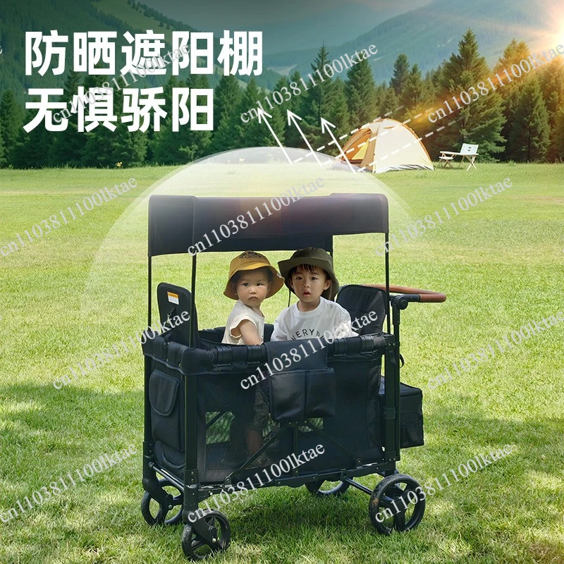 Cart Two-child Outdoor Children  Sit and Lie Down Camper Can Be Pushed  Pulled  Folded