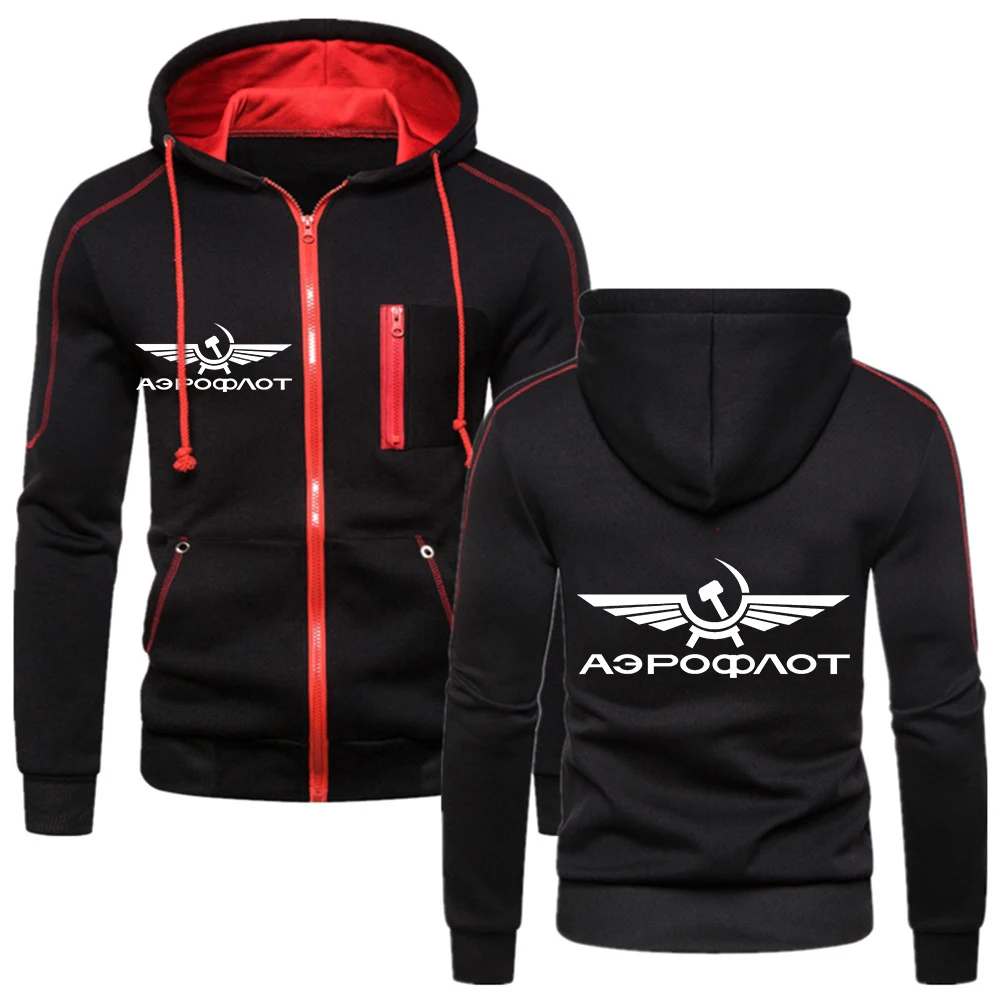 2024 Aeroflot Aviation Russe Pilote Men's Casual Hoodies Zipper Fashion Hooded Jacket Brand Solid Color Hoodie Sweatshirts Tops