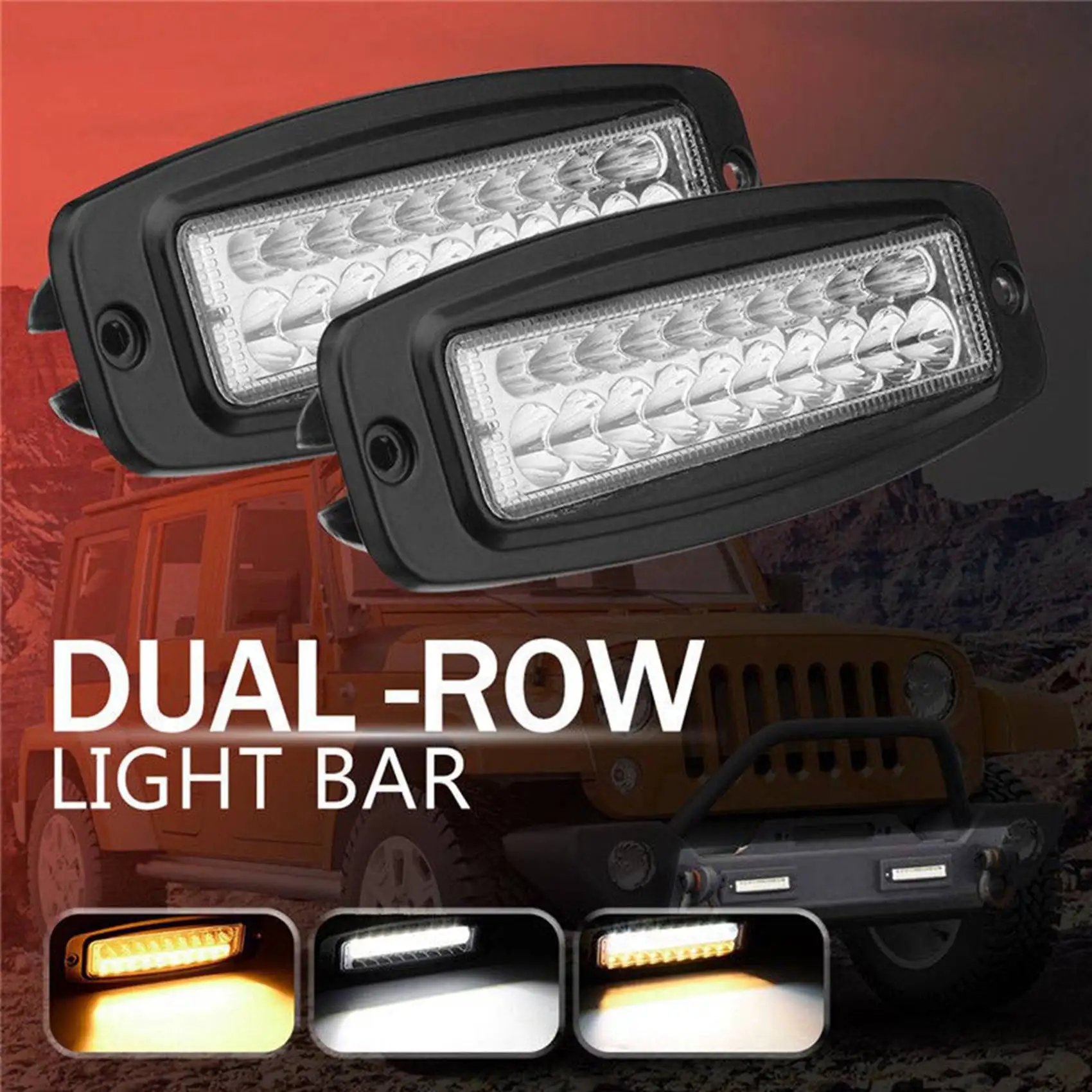 

Practical 4Pcs 7 Inch Dual-Color 100W LED Work Light Bar Flush Mount Flood Driving Fog Lamp