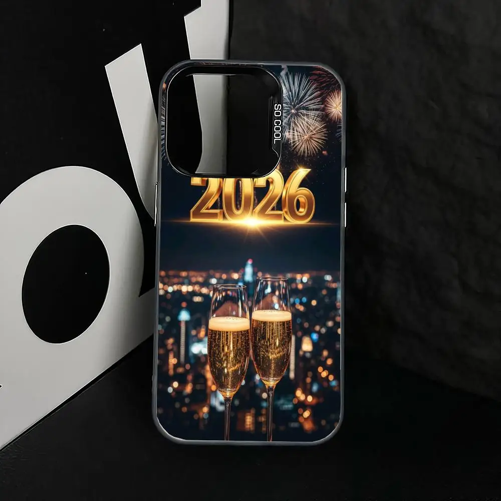 Custodia per telefono con design in vetro di vino di Capodanno 2026 adatta per iPhone 17 16 15 14 13 12 11 Pro/Max/Plus antigoccia e antiurto