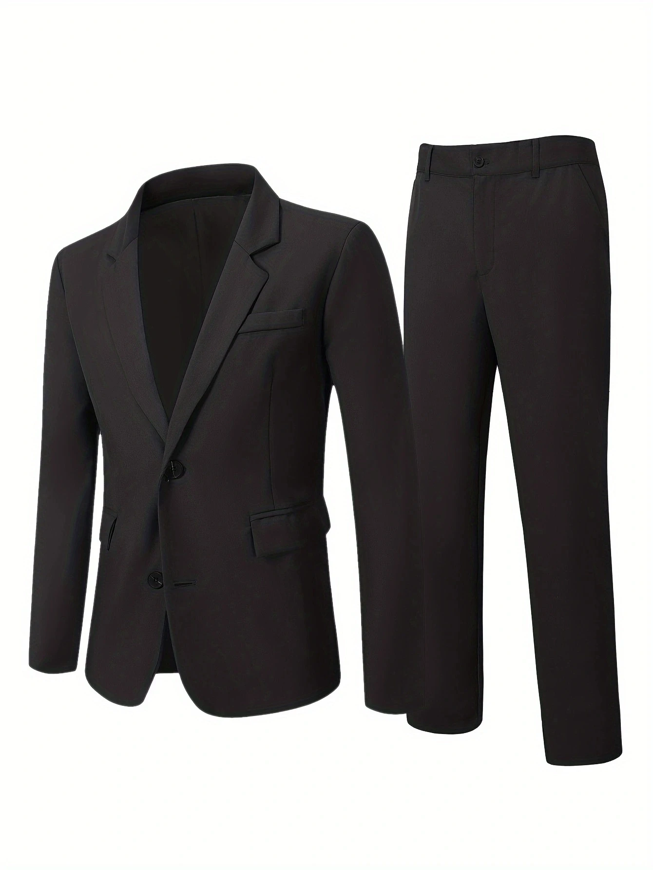 2-Piece Men\'s Solid Single-Breasted Suit Set Formal Jacket And Trousers Ensemble Light Business Style