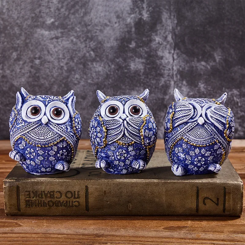 

3pc Owl Figurines Decoration Mini Animals Ornaments Home Decoration Accessories Office Craft Artwork Decoration Wedding Gifts