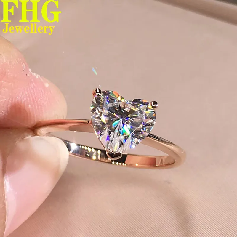 1 2 3 4 5 6 Carat Real Solid 9K Rose Gold Ring Heart shape Moissanite DiamondWomen Engagement Anniversary Wedding Ring