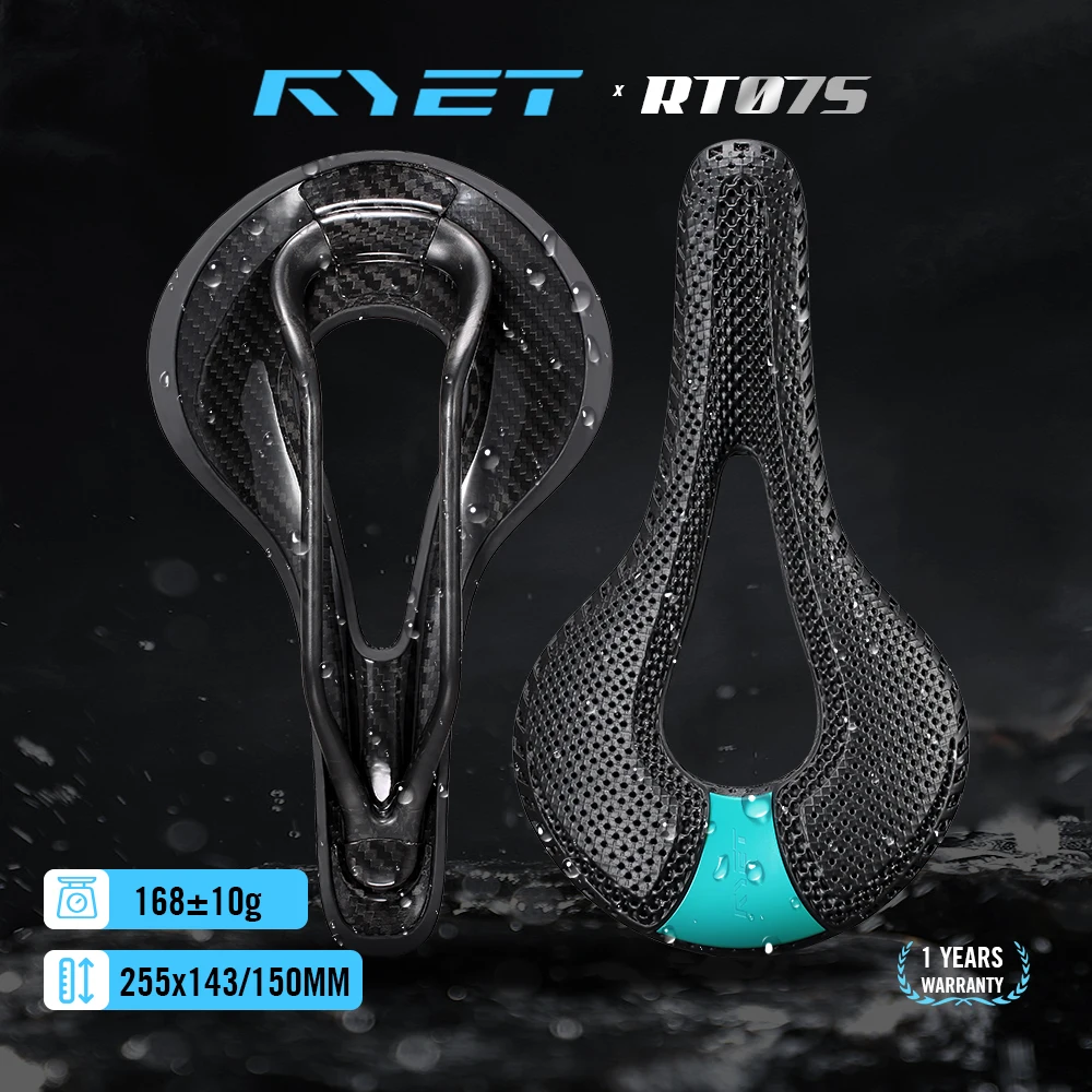 

2025 RYET 3D Printed Carbon Bike Saddle 168g 7x9mm Carbon Rails 143/150MM for MTB Gravel Road Bike 1-YEAR WARRANTY