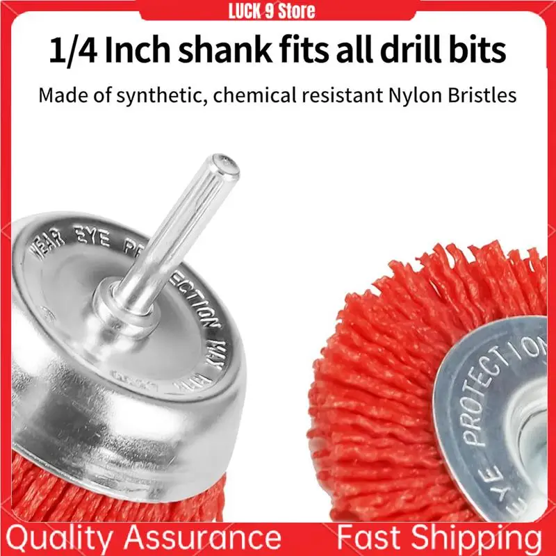 

5 PCS Nylon Filament Abrasive Wire Brush Wheel & Cup Brush Set With 1/4Inch Drill Shank, Nylon Drill Brush Set , Red Easy To Use