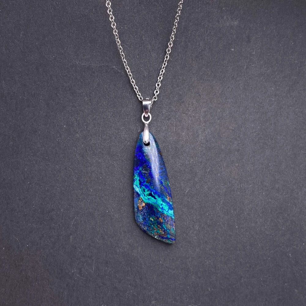 Genuine Natural Green Blue Azurite Pendant 925 Silver Necklace Malachite Azurite Lapis Lazuli for Women Water Drop Jewelry Gift