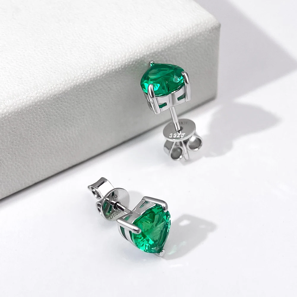 OEVAS 6.5mm Heart Moissanite Stud Earrings cultivate Emerald Earrings For Women S925 Sterling Silver Fine Jewelry view 2