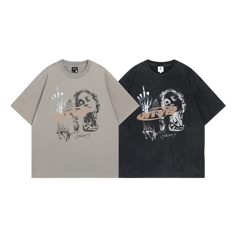 

Gothic Skeleton Print Oversized T-shirt Retro Men's Clothing Hip Hop Y2k T Shirts 2026 High Quality Short Sleeve Tee New In Tops
