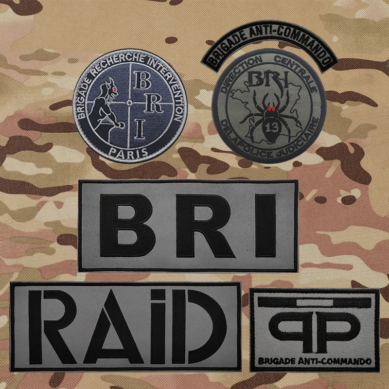 France RAID BRI Tactical Square Large Size Embroidery Patch Hook & Loop Stick On Tactical Vest Patch