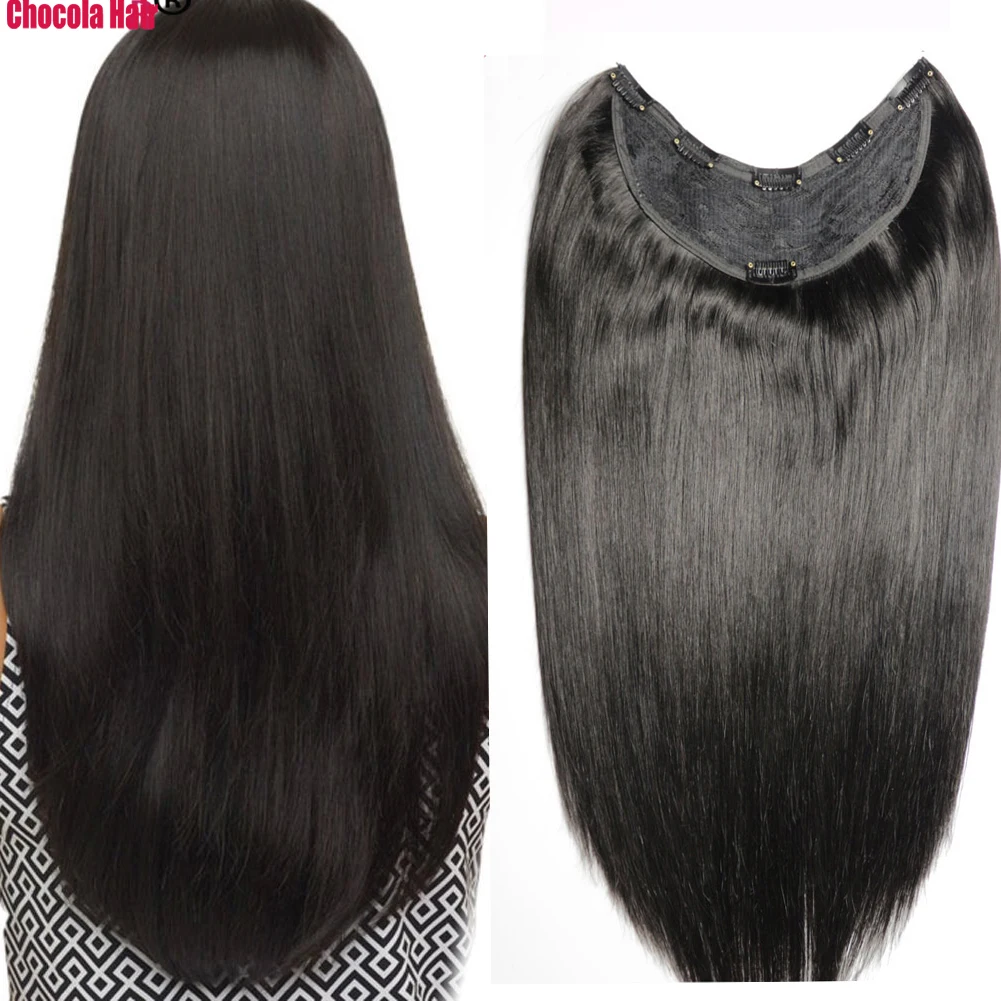 Chocola Brazilian Remy Clip in Human Hair Extensions Deep U pcs 120g Full Head set  Clip In Human Hair Extensions Dark Color