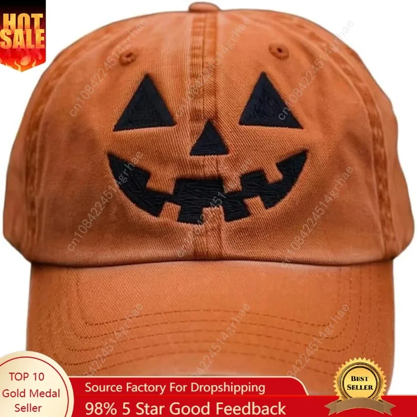 

Unisex Autumn Halloween Pumpkin Face Baseball Hat,Jack-o lantern Pumpkin Embroidered Adjustable Spooky Season Cap