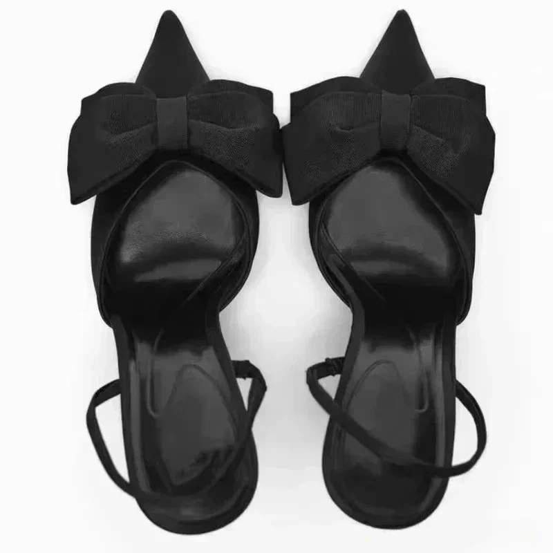 Дизайнерские босоножки на каблуке с узлом-бабочкой, женские пикантные сабо с острым носком, вечерние модельные туфли на очень высоком каблуке, женские туфли-лодочки