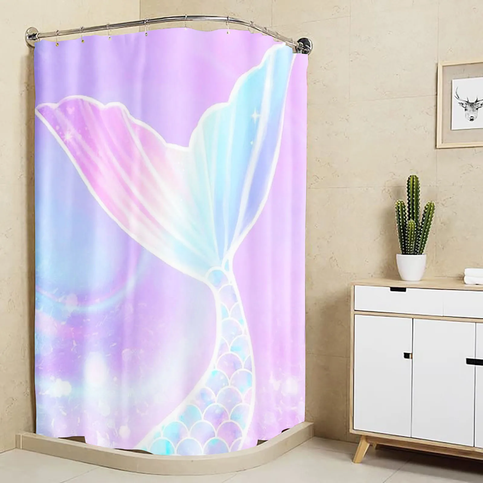 

Mermaid Anime Shower Curtain Cute Bath Waterproof Curtains For Living Room Luxury Set Screen Bathroom Accessories Sets