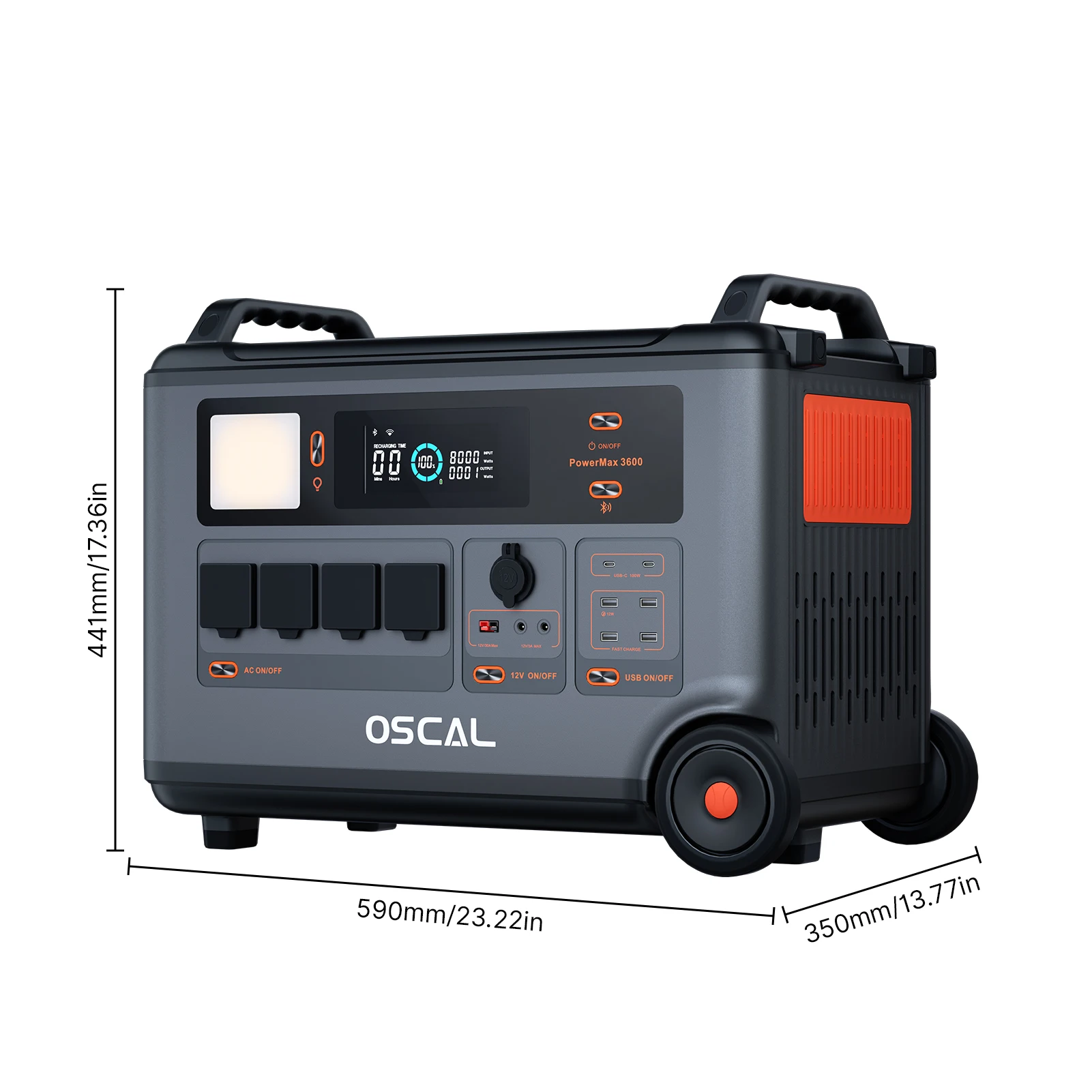 Oscal Powermax 3600 Rugged Portable Power Station 3600Wh to 57600Wh Battery Capacity 14 Outlets 5 LED Light Modes Morse Code Sig