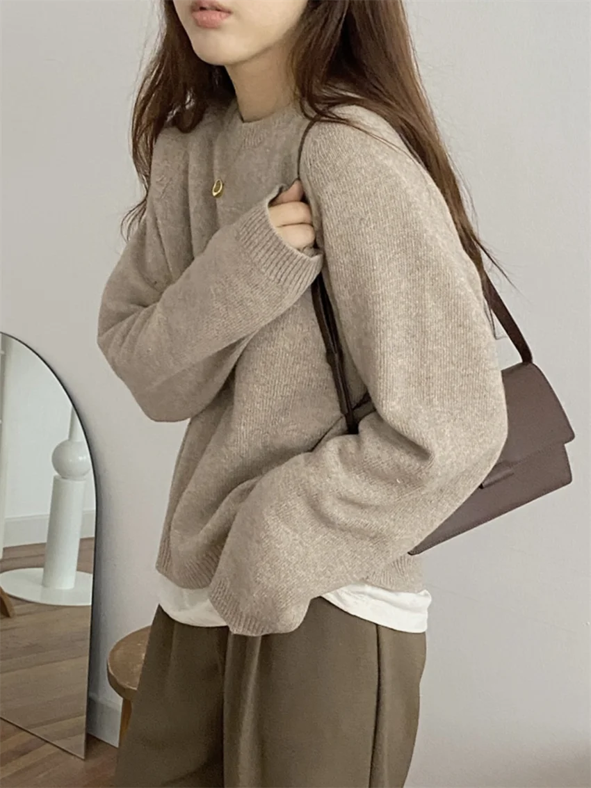 

PLAMTEE Chic Solid Pullovers Women Solid Sweaters All Match Autumn Gentle Daily 2024 New Loose Slim Knitted Warm Soft Fashion