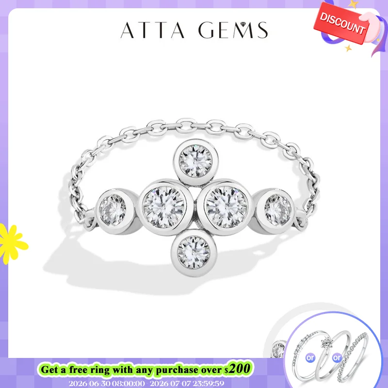 

ATTAGEMS New Fashion Moissanite Chain Rings DVVS1 925 Sterling Silver Geometric Ring forWomen Anniversary Sale Fine Jewelry Gift