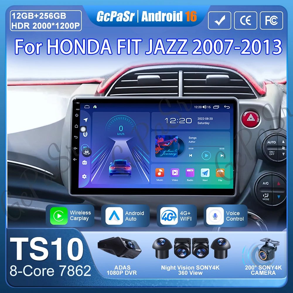 

Автомагнитола Android 16 для HONDA FIT JAZZ 2007-2013 с GPS-навигацией, Android Auto, Carplay, Wi-Fi, видеоэкраном, без 2DIN