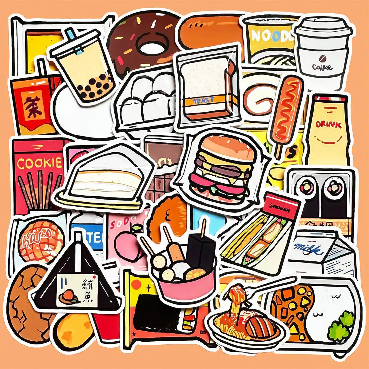 Convenience Store Snack Onigiri Bread Food Sticker DIY Decorative Stickers for Journal Notebook Phone Case Scrapbook