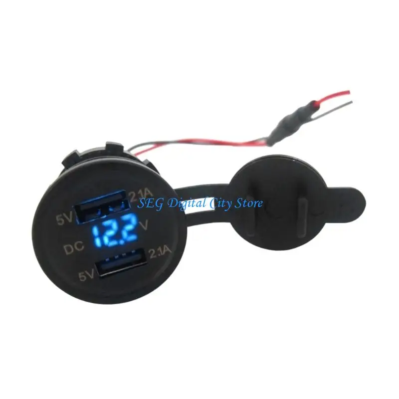 U75B Aluminum Alloy Car USB With Voltages Meter And Double Port For Phones Tablets