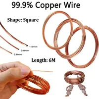 6m 0.6mm 0.8mm 1mm Copper Square Wire Environmental Protection Copper Tinsel copper Flat Wire Jewelry Making DIY accessorie