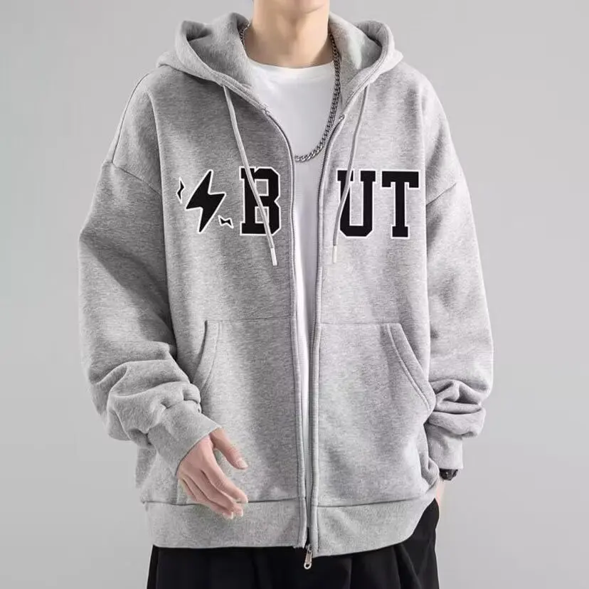 New Men's Cotton Zipper Hoodies High Quality Oversized Off White Streetwear Harajuku Hooded Jackets Casual Men Clothing Warm Top