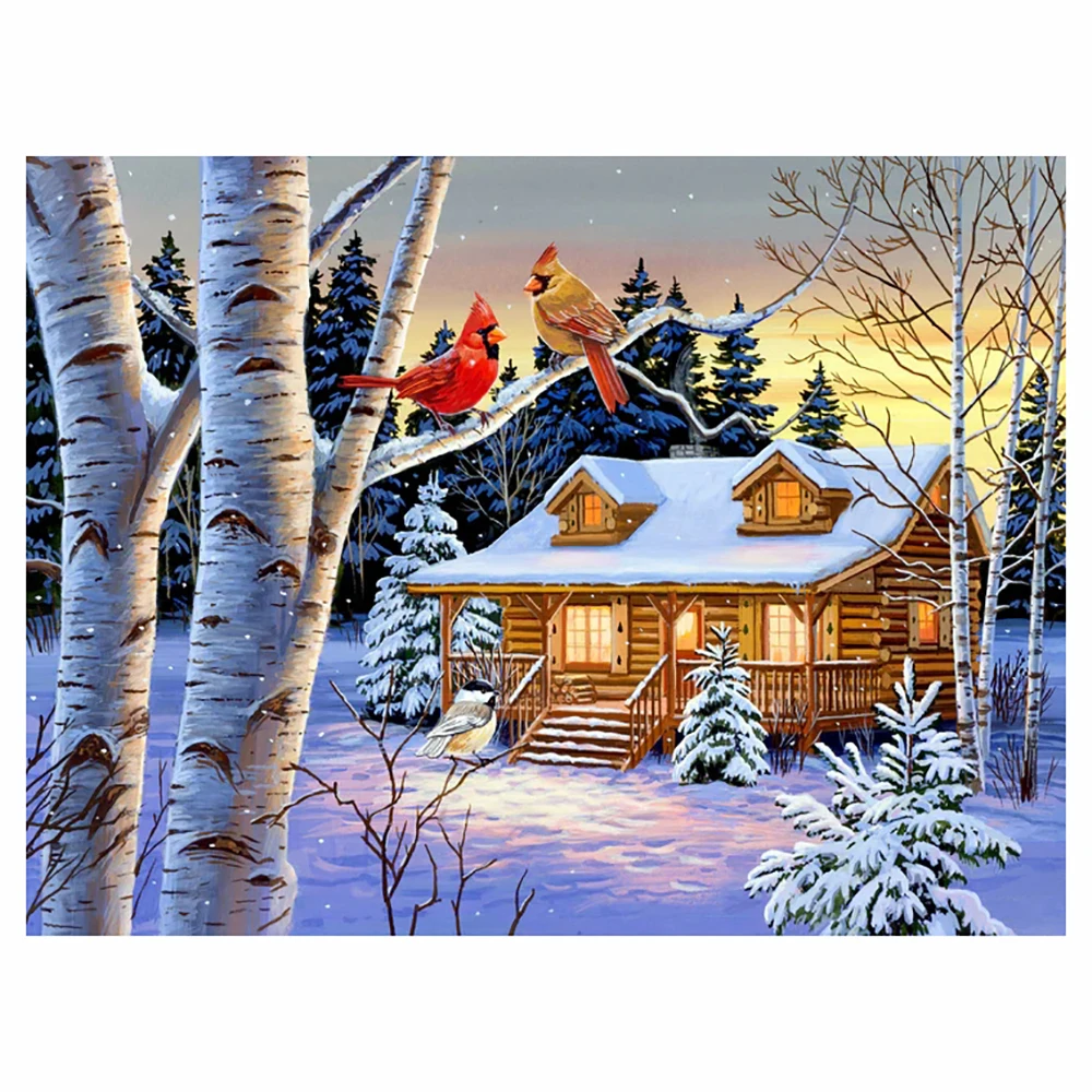 

5D Diamond Painting Snow House Birds Full Square/Round Rhinestone Hobby Crafts Mosaic Handmade Gifts Cross Stitch Home Decor