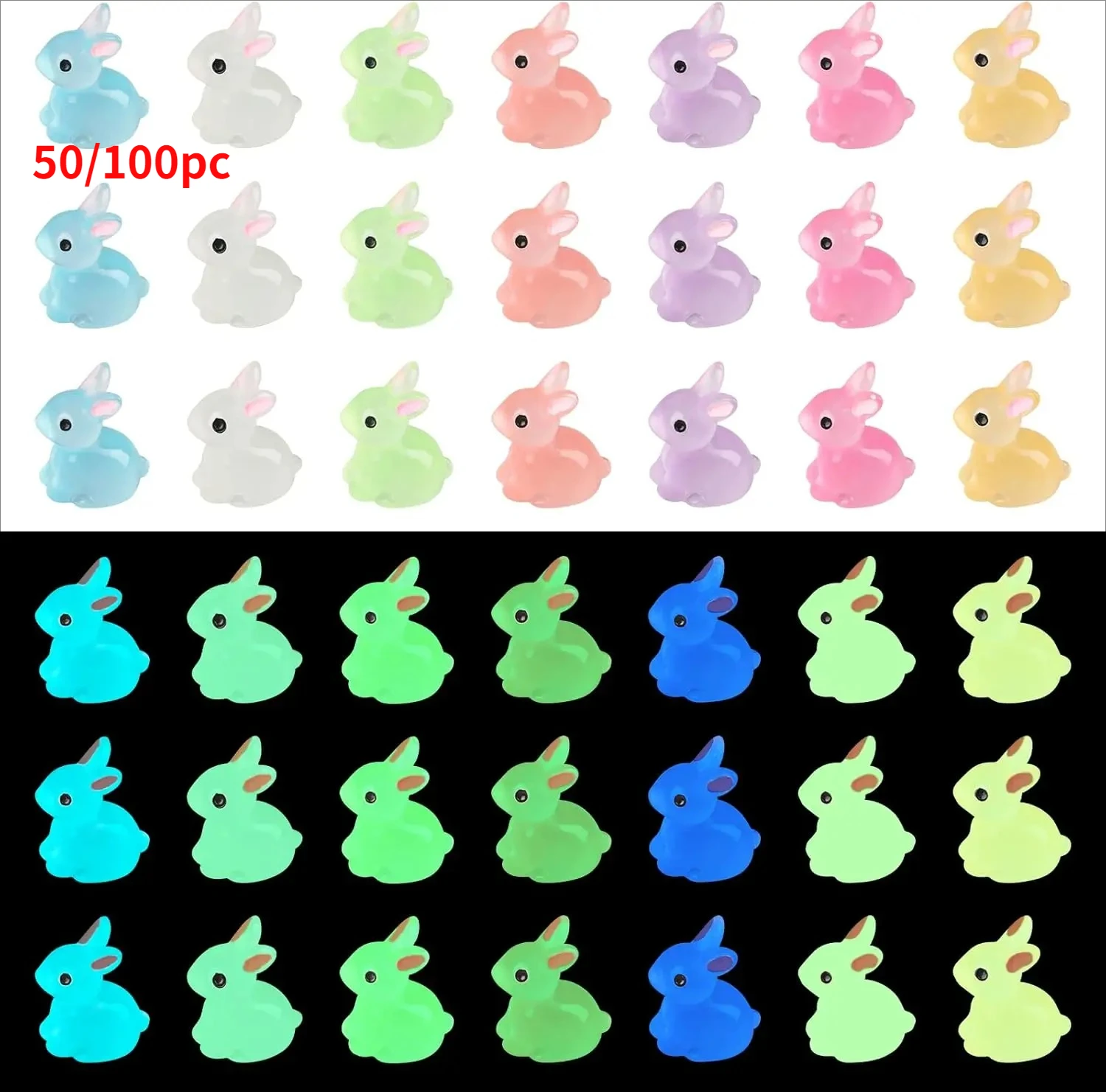 100/50pc Mini Resin Bunnies Miniature Figures 3D Little White Rabbit Ornament Micro Landscape Dollhouse Decor Diy Crafts