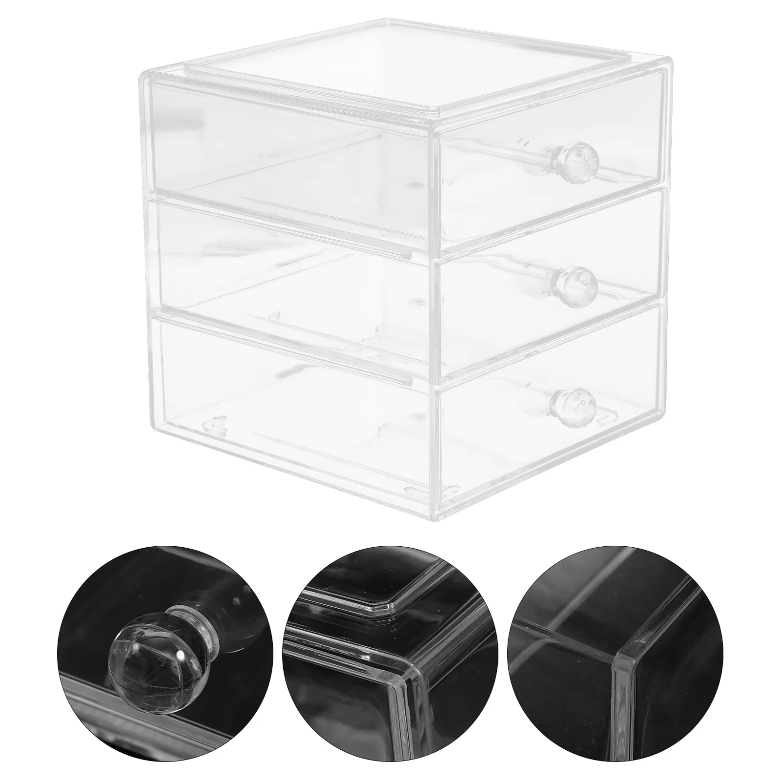 

Clear 3-Tier Desk Organizer Box for Makeup and Office Supplies Acrylic Desktop Storage Case with Drawers Organizer
