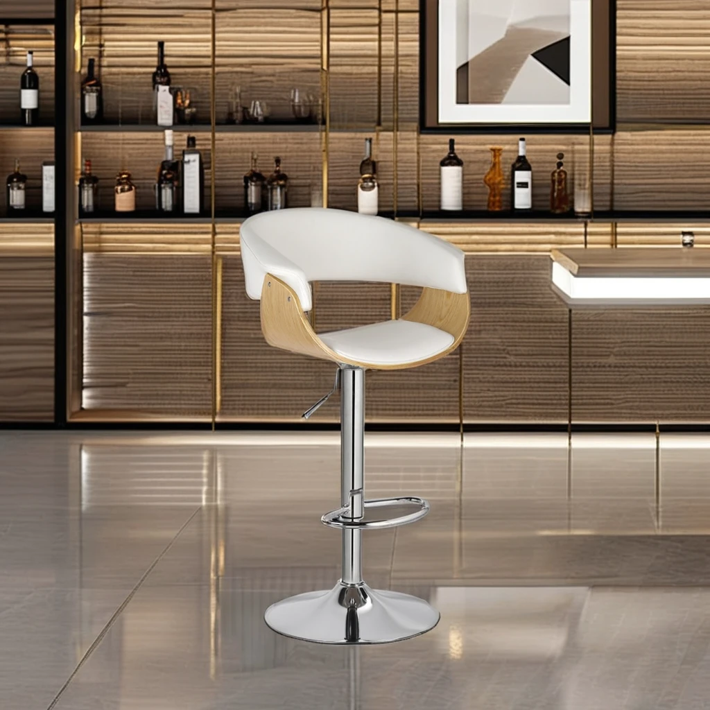 High-End Modern Bar Stools Wood and White PU Leather for Home Restaurant Cafe Kitchen or Hotel-Versatile Fashion Design