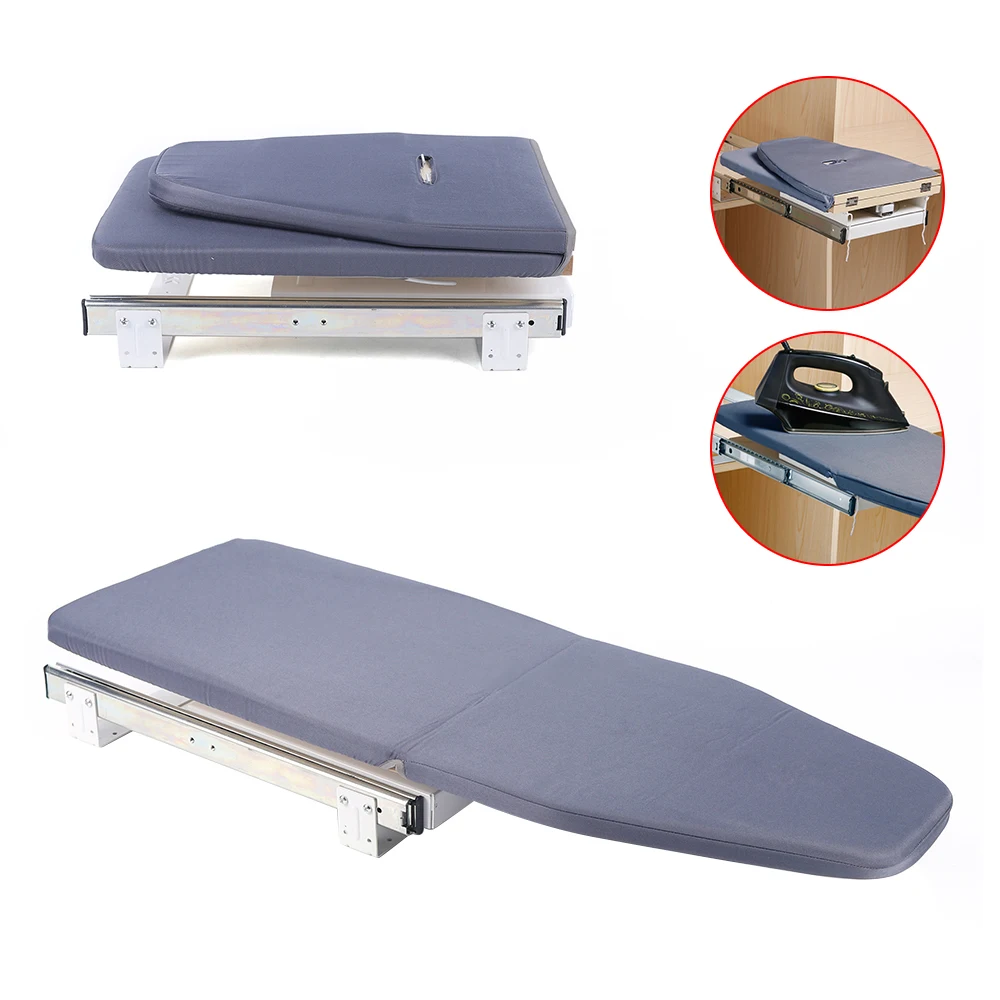 Retractable Pull Out Ironing Board Closet Sliding Out Swivel Iron Board with Heat Resistant Ironing Cover in Cabinet for Small