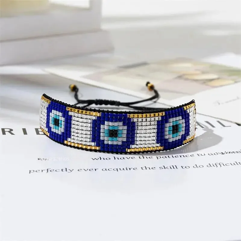 ZHONGVI-Pulsera Bohemia contra el mal de ojo para mujer, abalorio Miyuki hecho a mano, joyería de la amistad, conjunto de Pulsera exquisita