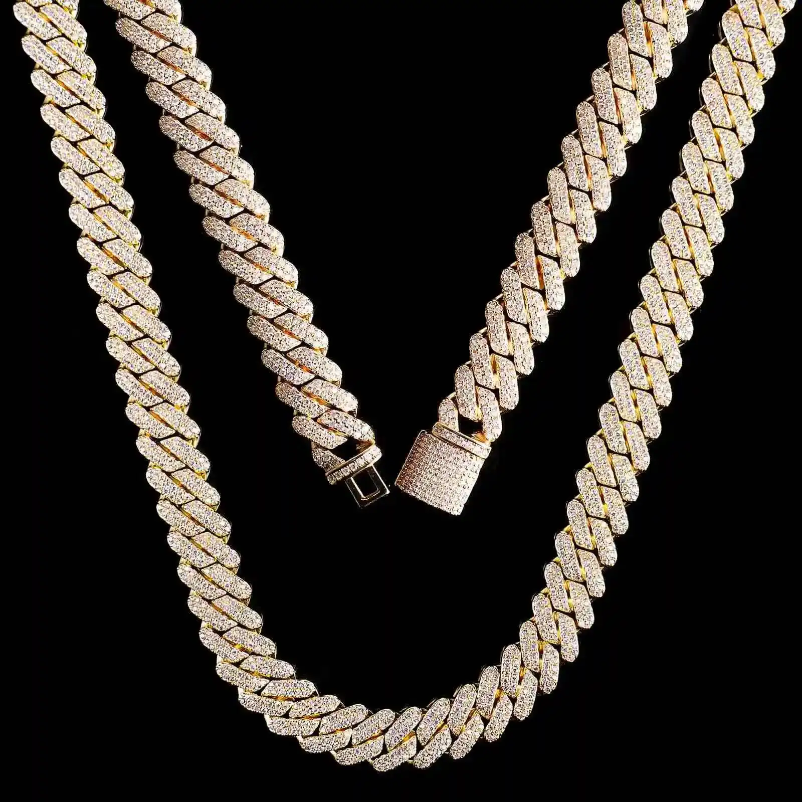 Fashion Fashion Customization Moissanite Cuban De 10mm 10k 14k 18k Gold Mossinate Diamond Cuban Chain 2 Row Stone Miami Cuban Li