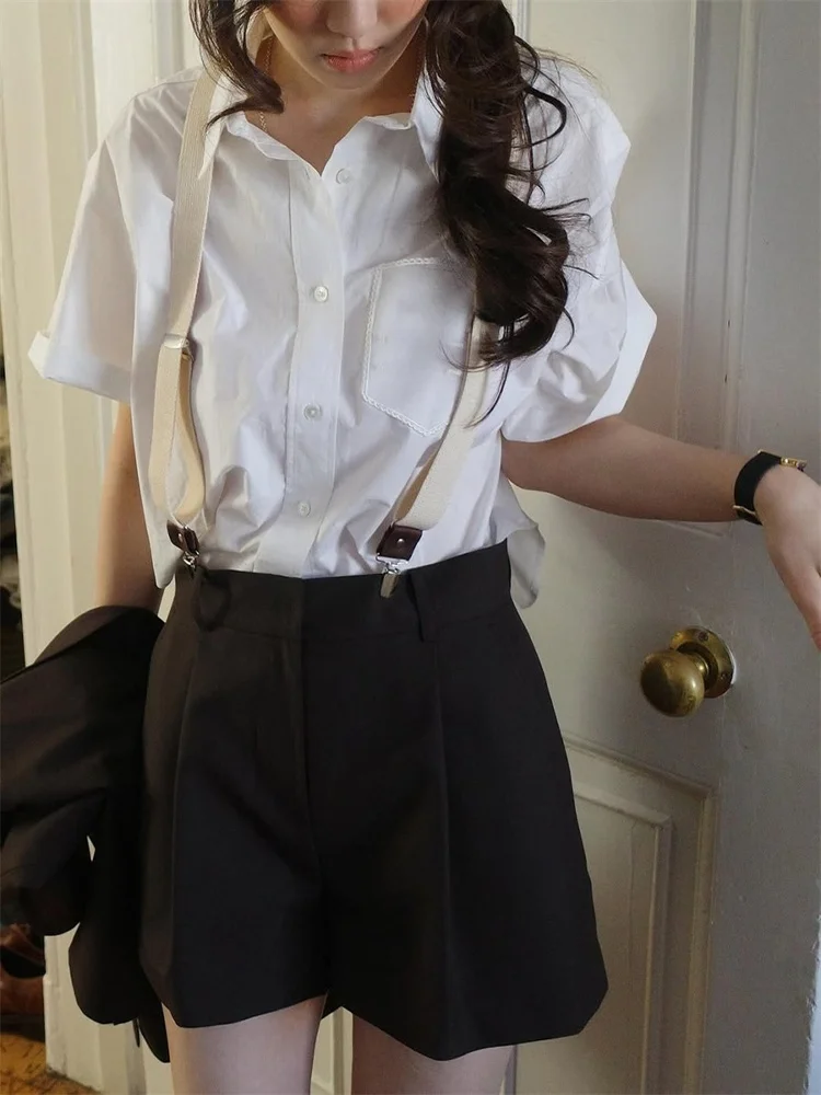 Retro Sle ort Sve  irt  Edition Turn-down Collar Commute Versatile College Feel Top Women's Faion