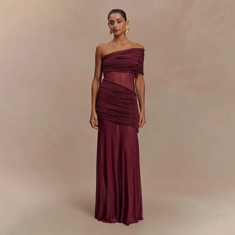 JY25043 été maille Patchwork sans bretelles nouvelle robe transparente froncée