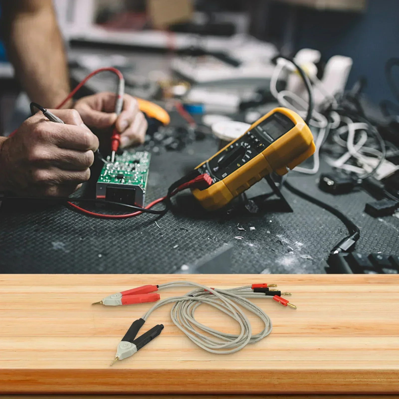 

LCR Meter Test Cable with Gold Plated Kelvin Clip and Banana Connectors for Power Measurement and Circuit Testing Applications