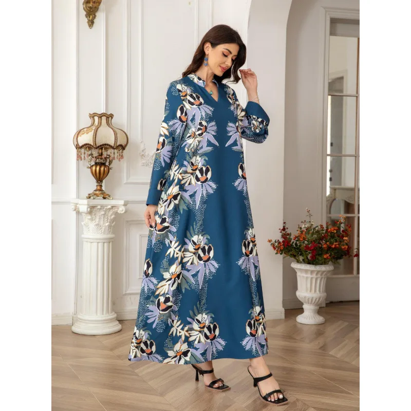 Robe longo feminino muçulmano com temperamento elegante impresso saia longa com incrustação de diamante abaya dubai 2025 primavera novas roupas