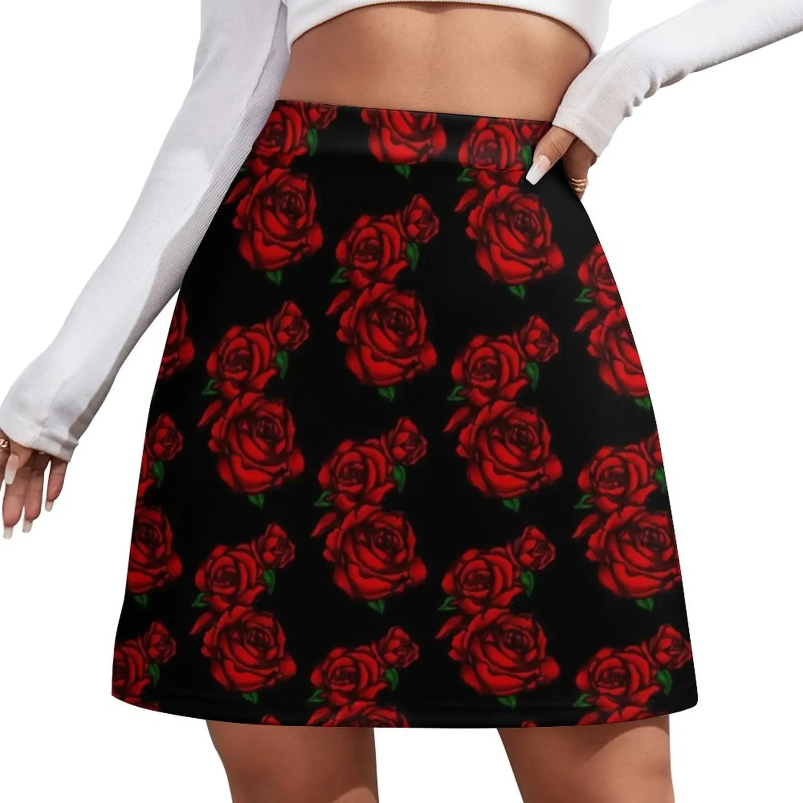 

Dark Red Roses Mini Skirt Evening dresses clothes Summer skirt outfit korean style