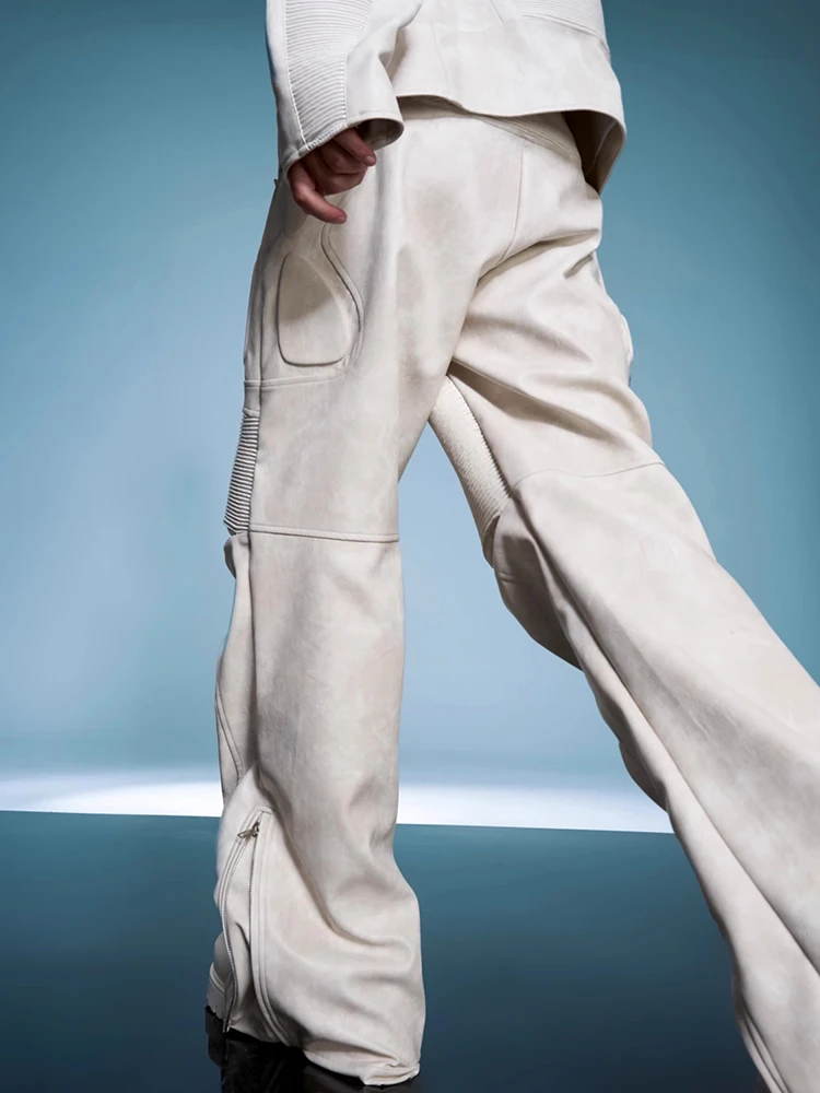 Mauroicardiฤดูใบไม้ผลิฤดูใบไม้ร่วงCool DistressedสีขาวยาวPuหนังตรงกางเกงผู้ชายLuxury Mens Designerเสื้อผ้าStreetwear 2025